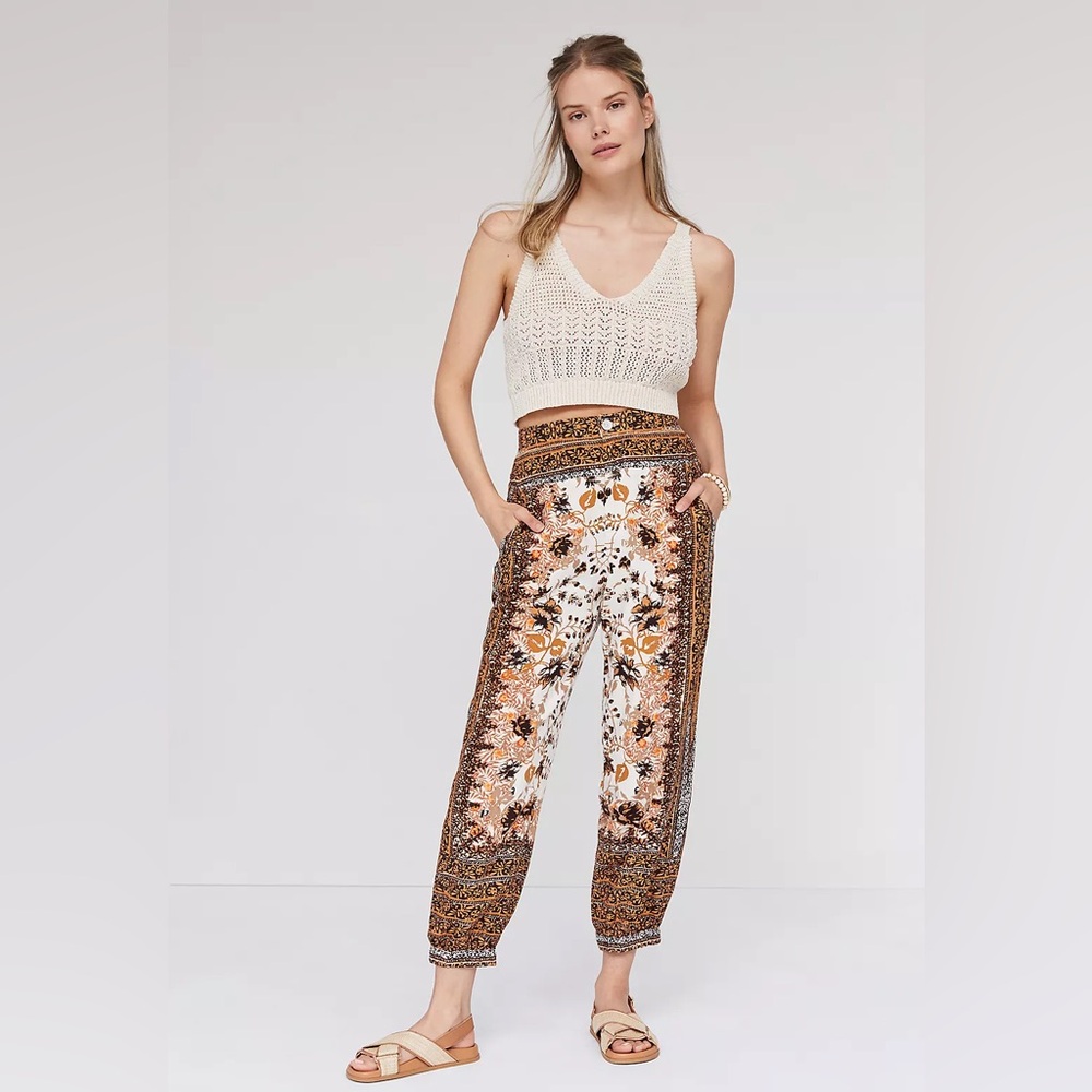Anthropologie Linen Blend Printed‎ Tapered Pants Size 4